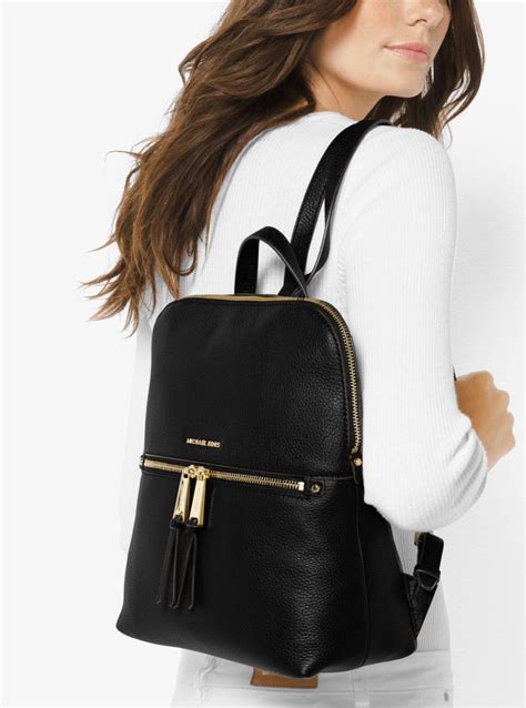 michael kors rhea medium backpack black|michael kors signature backpack.